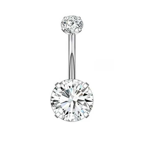 Bauchnabelpiercing aus 304 Edelstahl mit Zirkonia, Doppelstein