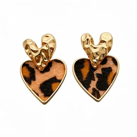 Herz Ohrringe Leopard-Design, Goldfarben